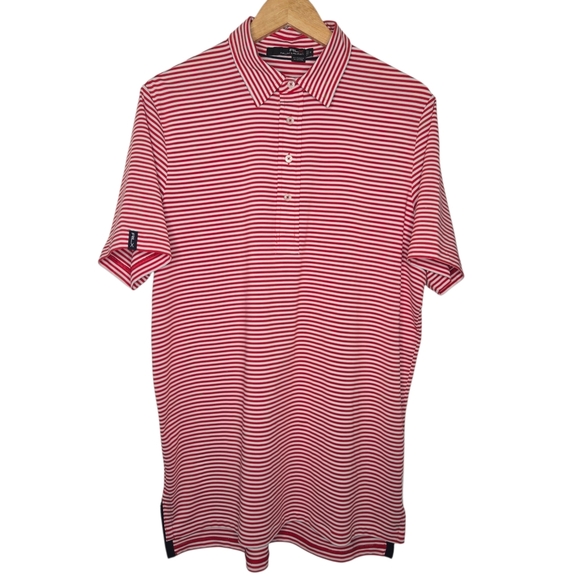 Ralph Lauren RLX Mens Red Striped Performance Golf Polo Shirt Medium